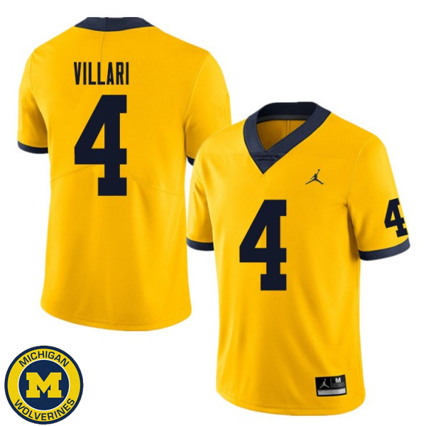 Men University of Michigan #4 Dan Villari Yellow College Game Jersey